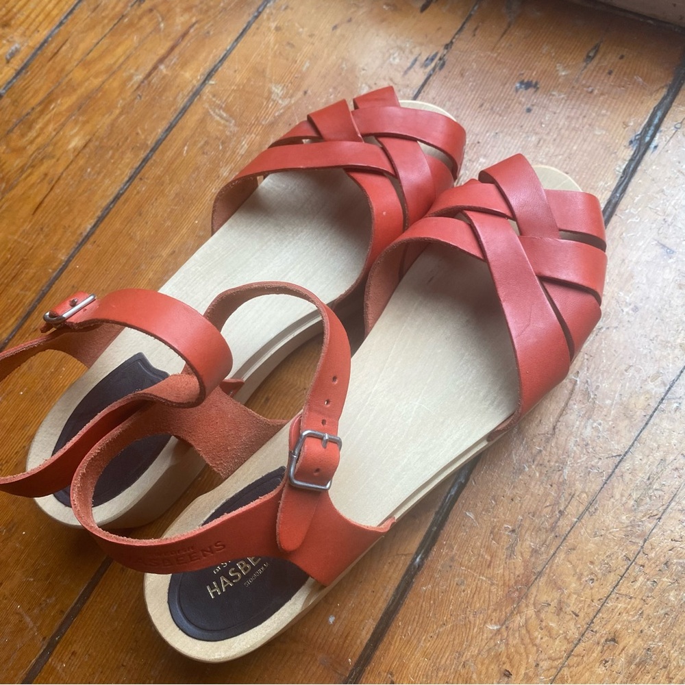 Swedish Hasbeens Red Leather Sandals Size 41 - Picture 9 of 9